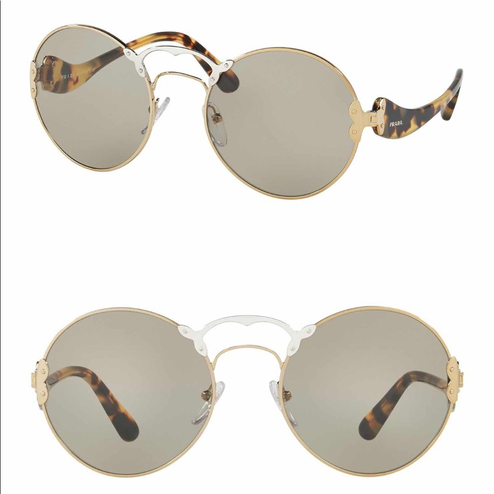 BNIB Prada Catwalk Round Gold Brown Sunglasses